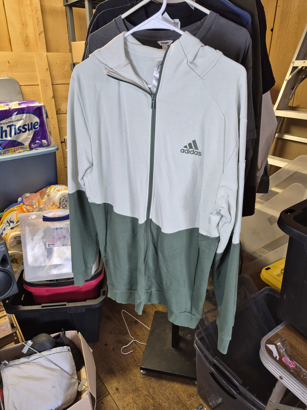 adidas Two-Tone Full-Zip Hooded Jacket in Sage and Olive Bin 52